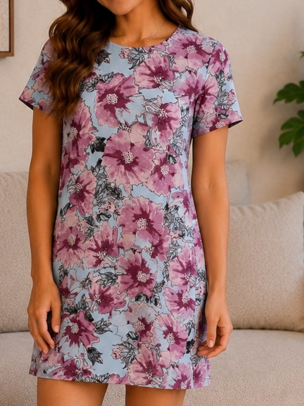 Aritzia Babaton Patricio Floral Shift Mini Dress Blue Purple Wedding Guest, Sz 6